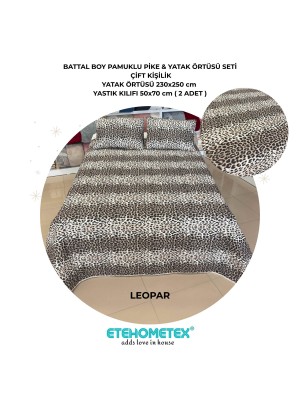 ETEHOMETEX Battal Boy Pamuklu Kapitoneli Yatak Örtüsü Seti LEOPAR 8696474232094